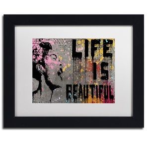 banksy replicated life is beautiful framed & matted poster 22” x 18”